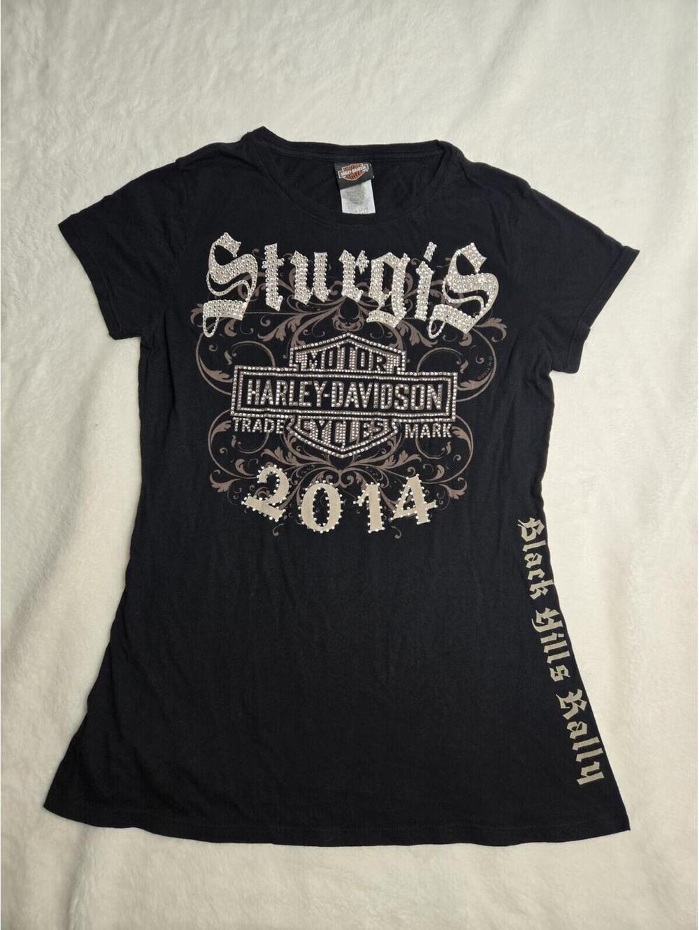 Harley Davidson Sturgis 2014 Bedazzled Rhinestone Black Hills T-Shirt - Womens L